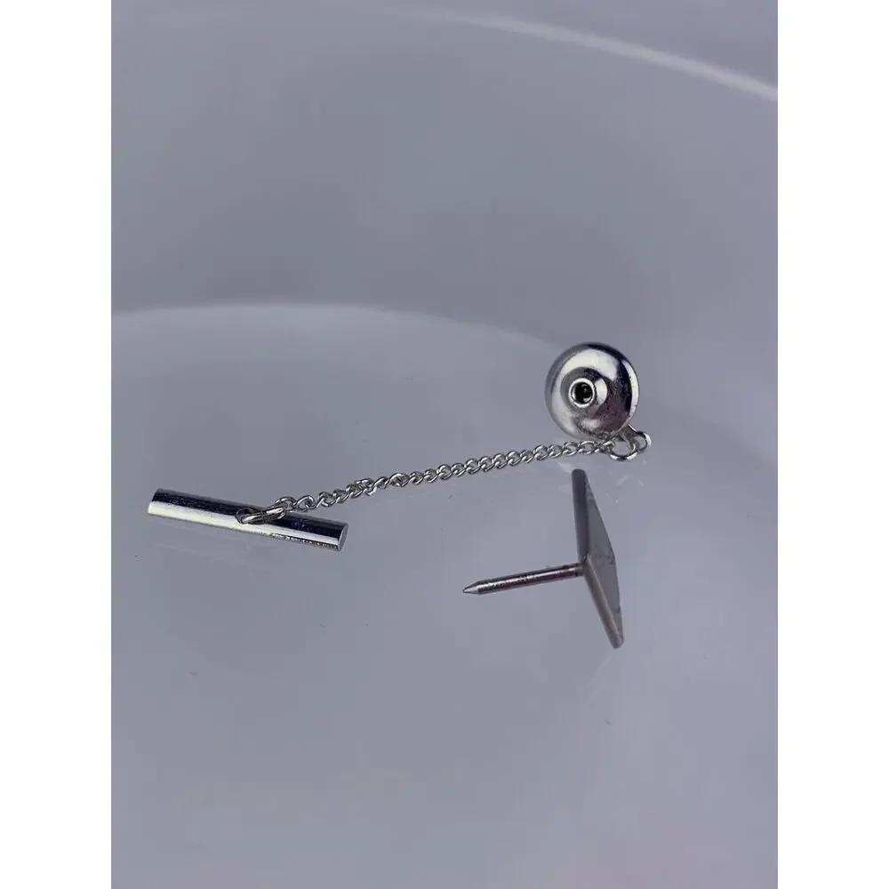 Square Modern Sterling Silver Tie Tack Pin Carved Brushed Metal Marked Vintage